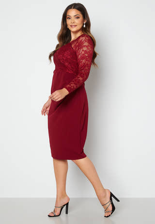 Long Sleeve Lace Trim Midi Dress