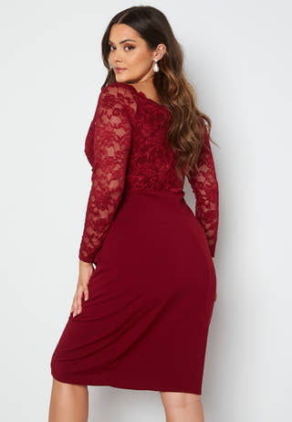 Long Sleeve Lace Trim Midi Dress