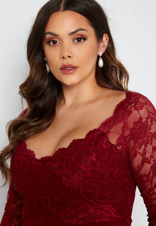 Long Sleeve Lace Trim Midi Dress