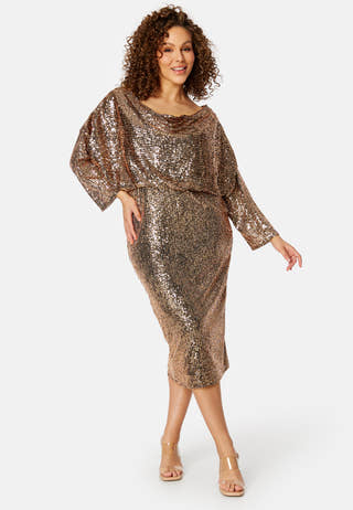 Sequin Cowl Neck Midi Dress