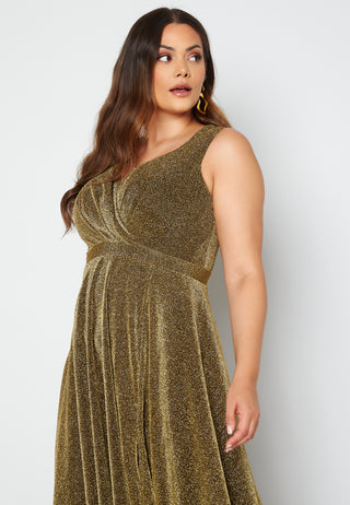 Glitter Wrap Front Maxi Curve Dress With Split