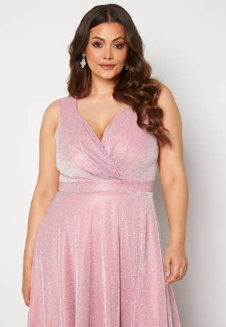 Glitter Wrap Front Maxi Curve Dress With Split
