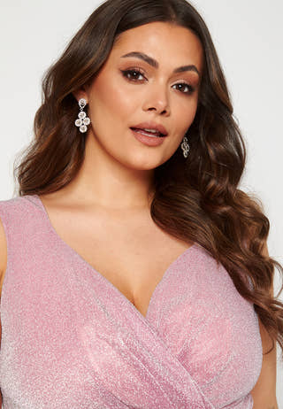 Glitter Wrap Front Maxi Curve Dress With Split