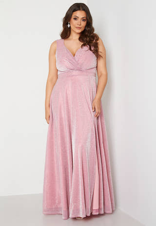 Glitter Wrap Front Maxi Curve Dress With Split