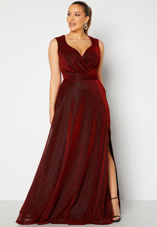 Glitter Wrap Front Maxi Curve Dress With Split