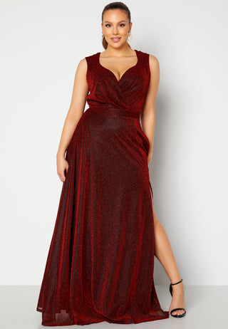 Glitter Wrap Front Maxi Curve Dress With Split