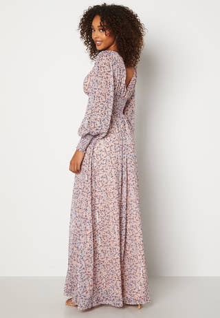 Ditsy Long Sleeve Shirred Maxi Dress