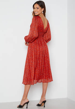 Ditsy Long Sleeve Shirred Midi Dress