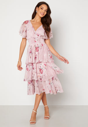 Floral Flutter Tiered Midi Dress