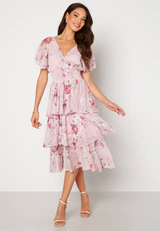 Floral Flutter Tiered Midi Dress