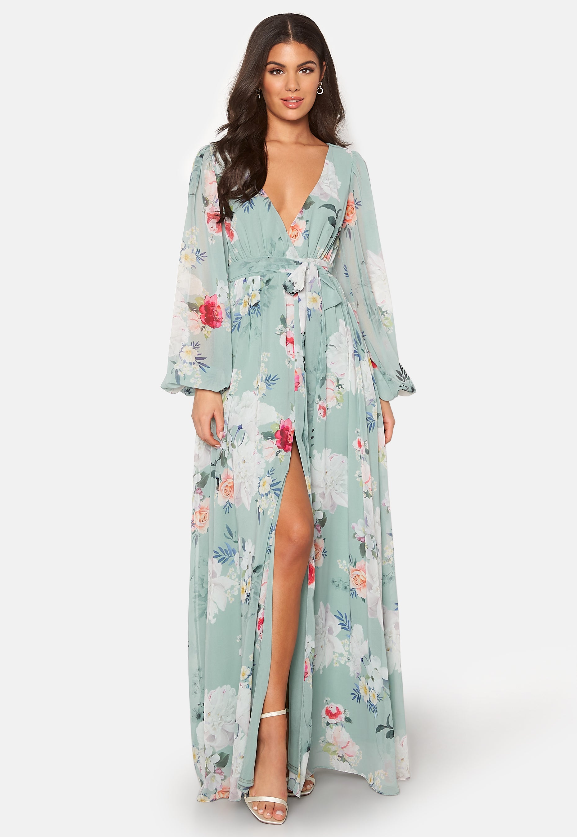 Goddiva Floral Long Sleeve Chiffon Maxi Dress campaign-outlet Green Goddiva Floral Long Sleeve Chiffon Maxi Dress campaign-outlet Green