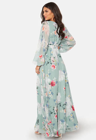 Floral Long Sleeve Chiffon Maxi Dress