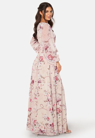 Floral Long Sleeve Chiffon Maxi Dress