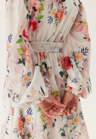 Floral Long Sleeve Tiered Skater Dress