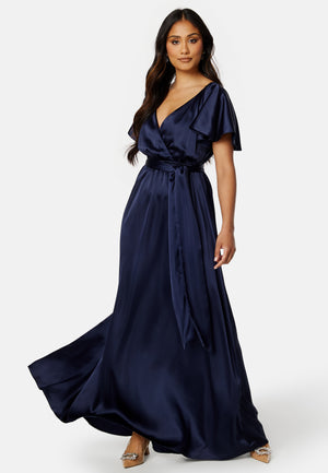 Flutter Sleeve Satin Maxi Dress