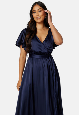 Flutter Sleeve Satin Maxi Dress
