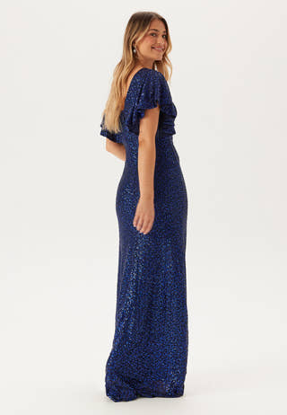 Flutter Sleeve Sequin Maxi Dress