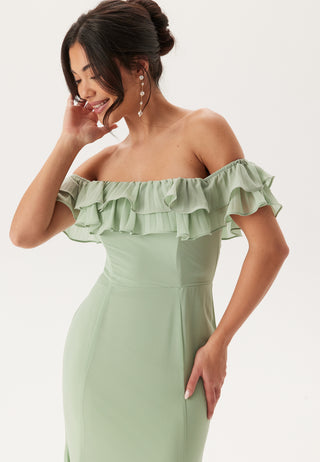 Frilly Chiffon Off Shoulder Maxi Dress