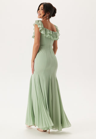 Frilly Chiffon Off Shoulder Maxi Dress
