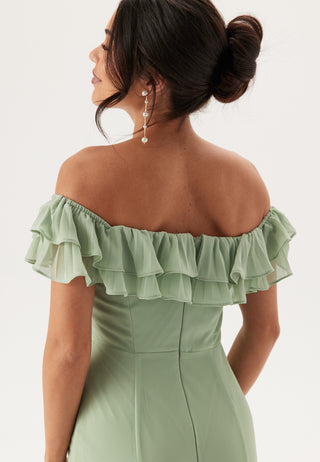 Frilly Chiffon Off Shoulder Maxi Dress
