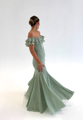 Frilly Chiffon Off Shoulder Maxi Dress