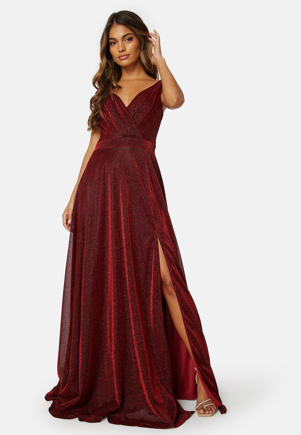strapless open back dress Goddiva – Glitter Wrap Maxi Dress – Ball gowns – Red