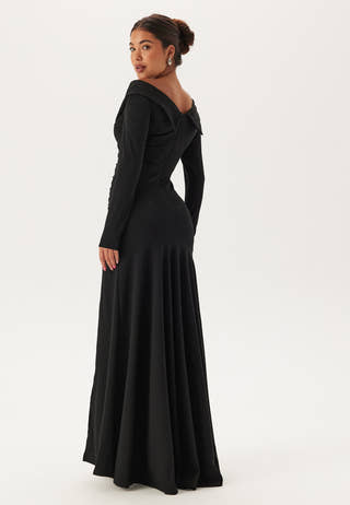 Long Sleeve Bardot Pleat Maxi With Split