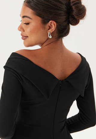 Long Sleeve Bardot Pleat Maxi With Split