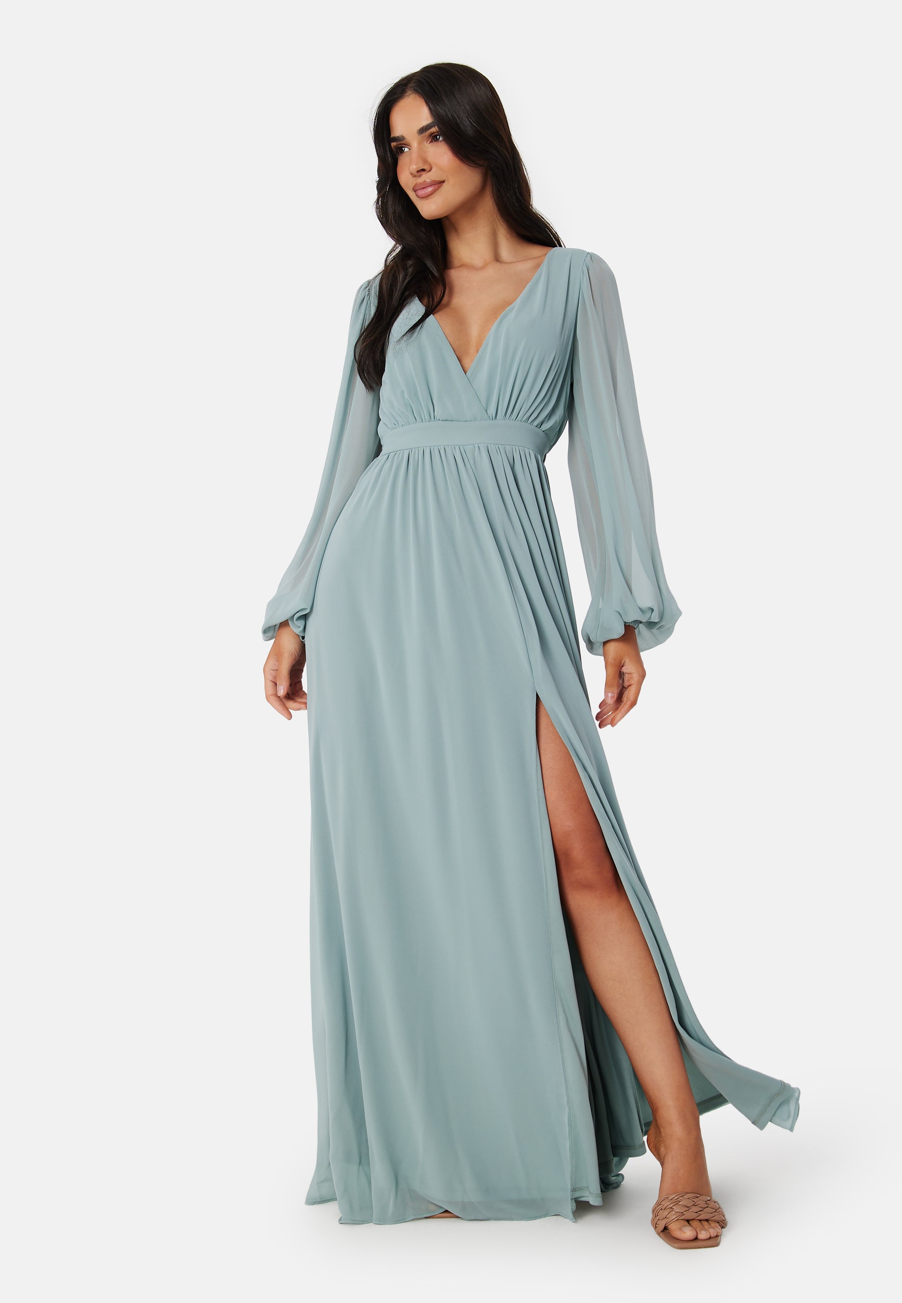 Goddiva Long Sleeve Chiffon Dress Bridesmaid dresses Green Goddiva Long Sleeve Chiffon Dress Bridesmaid dresses Green