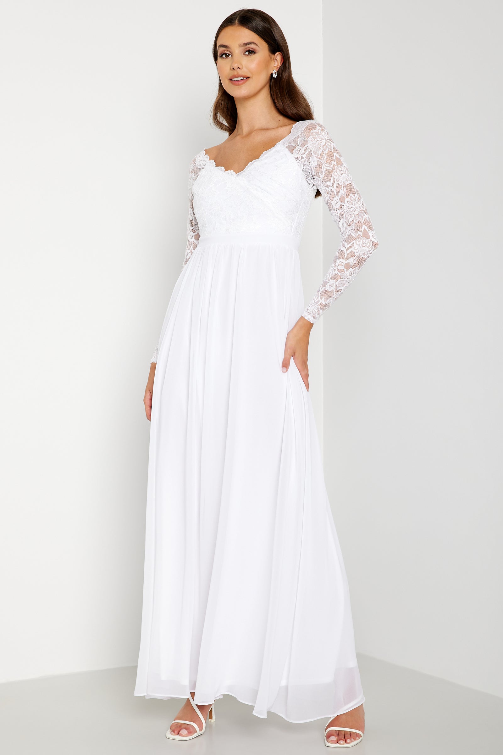 Goddiva – Long Sleeve Floaty Maxi Dress – campaign-outlet – White