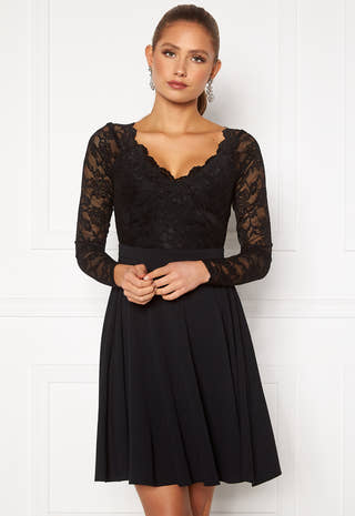 Goddiva Long Sleeve Lace Skater Dress campaign-outlet Black Goddiva Long Sleeve Lace Skater Dress campaign-outlet Black