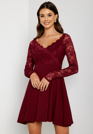 Long Sleeve Lace Skater Dress