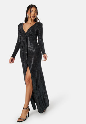 Long Sleeve Sequin Maxi Dress With Split