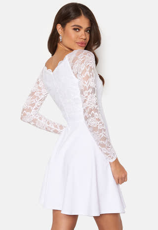 Goddiva  Long Sleeve Skater Dress  campaign-outlet  White