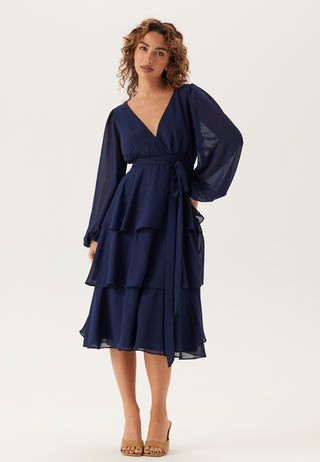 Long Sleeve Tiered Midi Dress