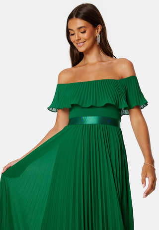 Pleated Chiffon Off Shoulder Maxi Dress