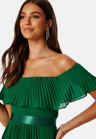 Pleated Chiffon Off Shoulder Maxi Dress