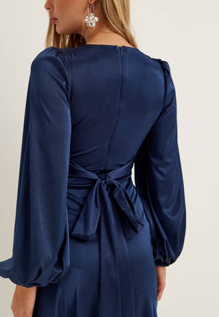 Satin Balloon Sleeve High Low