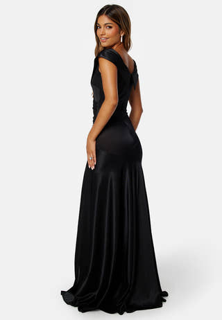 Satin Bardot Pleat Maxi With Split