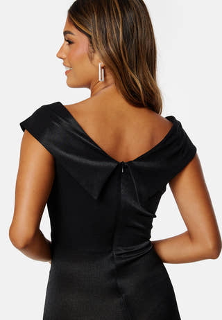 Satin Bardot Pleat Maxi With Split