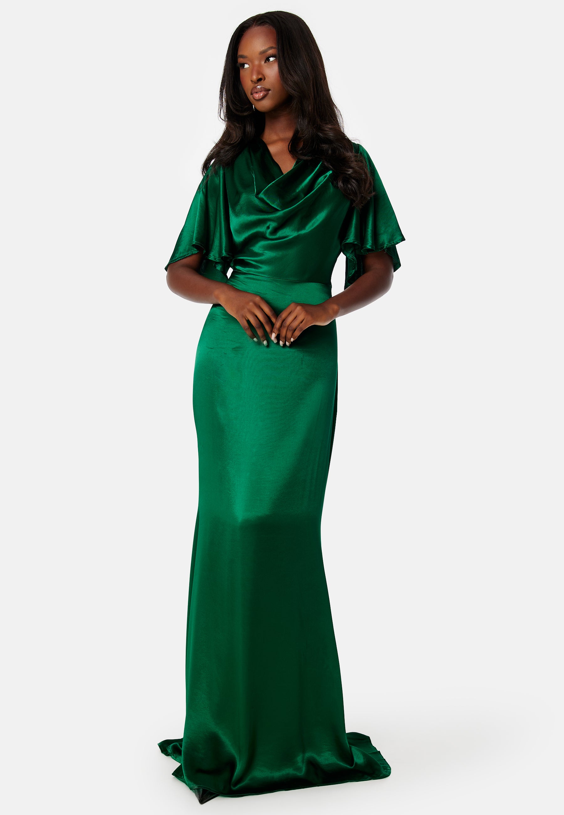knee length dresses for ladies Cowl Back Satin Maxi - Black