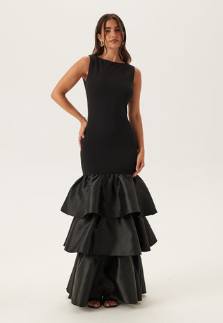 Satin Frill Maxi Dress