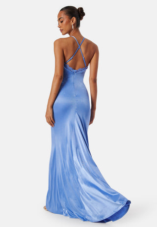 Satin Lace Trim Maxi Dress