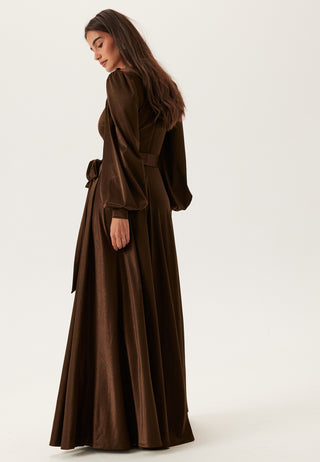 Satin Volume Sleeve Maxi Dress