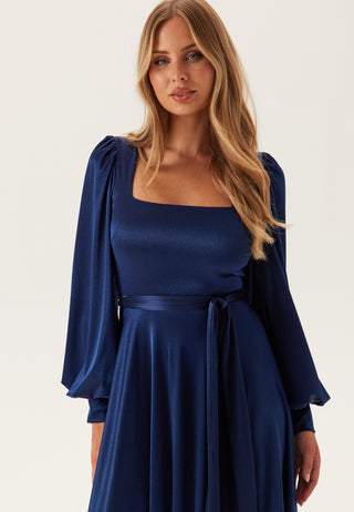 Satin Volume Sleeve Maxi Dress