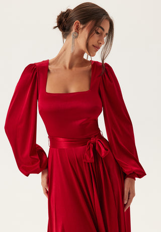 Satin Volume Sleeve Maxi Dress