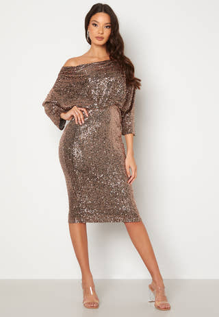 Sequin Cowl Neck Midi Dress