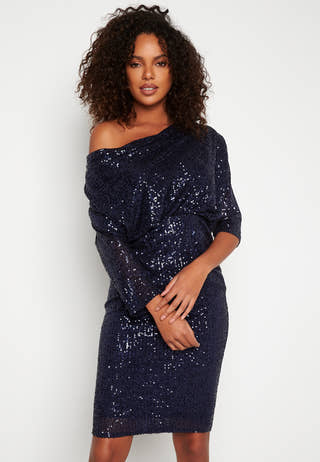 Sequin Cowl Neck Midi Dress