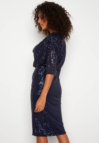 Sequin Cowl Neck Midi Dress
