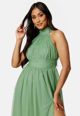 Tie Neck Maxi Dress With Split